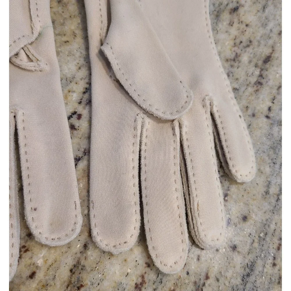 Vintage Size S Beige Stretch Nylon Formal Gloves 8.5